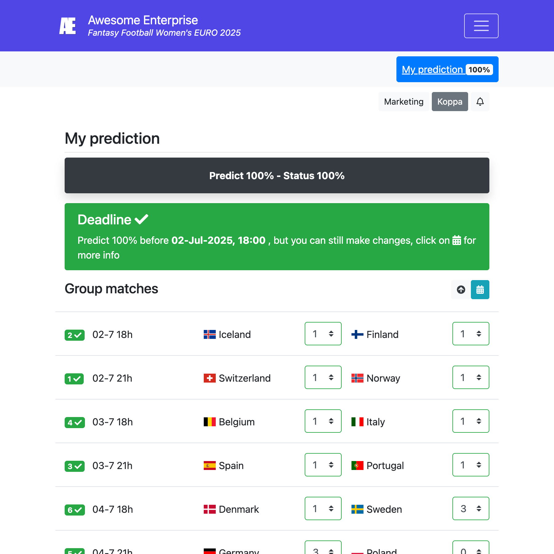 Voorbeeld van een pronostiekplatform in eigen huisstijl